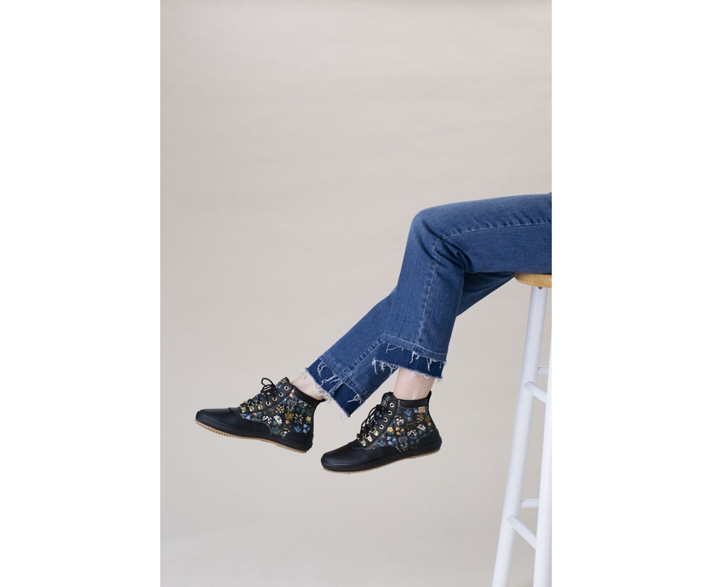 Womens Keds Boots - Rifle Paper Co. Scout Water-Resistant Canvas Wildflower - Black - 4308-VSWXT